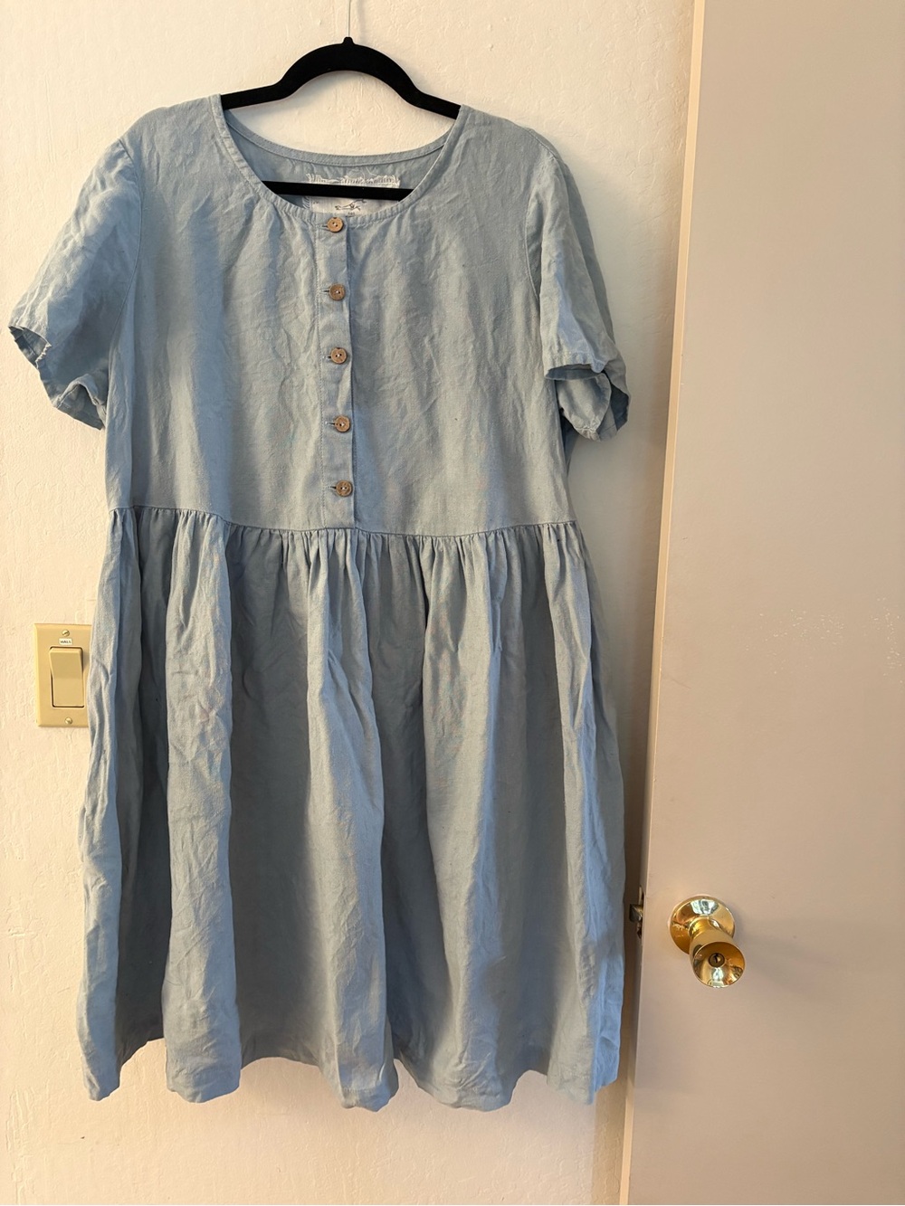 notPERFECTLINEN MAMA Light Blue Button-Front Casual Dress